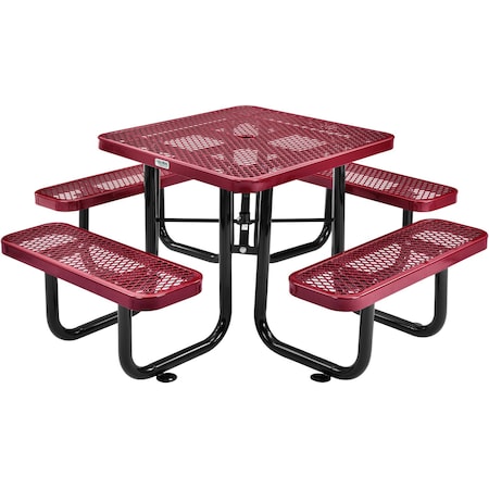 Global Industrial Square Picnic Table, Red, Expanded Metal, 36 in 695501RD